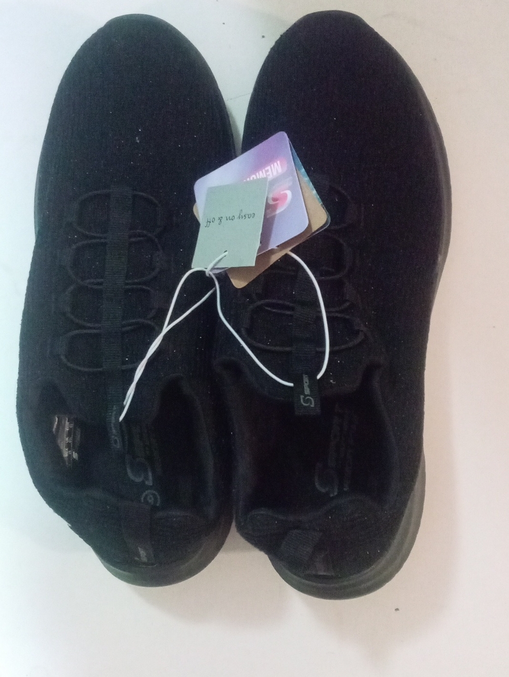 Skechers S Sport Black Glitter Slip-On Knit Sneakers Vegan Sz 8 NWT $45